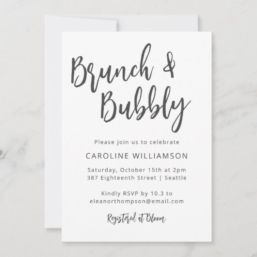 Modern Trendy Script Brunch Bubble Shower White Kaart (Voorkant)