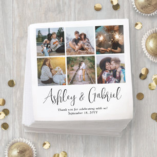 Modern trendy script en 6 fotocollage bruiloft servet