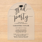 Modern Trendy Script Graduation Party Doorschijnen Acryl Uitnodigingen (Voorkant)