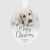 Modern Trendy Script Merry Christmas 2 foto's Ovaa Ornament (achterkant)