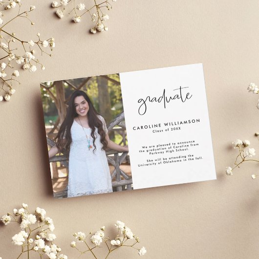 Modern Trendy Script Photo Graduation Announcement Bedankkaart