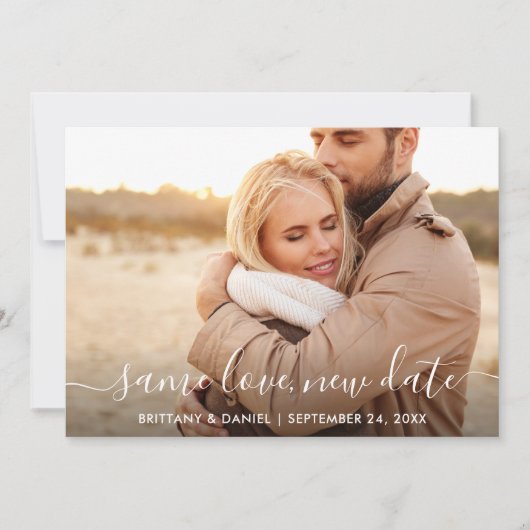 Modern Trendy Script Same Love Nieuwe Datum Fotoka Save The Date (Voorkant)