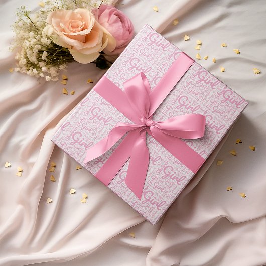 Modern Trendy Script Typografie Meisje Baby shower Cadeaupapier