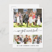 Modern Trendy Script We zijn getrouwd 4 foto Briefkaart (Voorkant / Achterkant)
