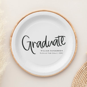 Modern trendy script zwart-wit Afstuderen Papieren Bordje