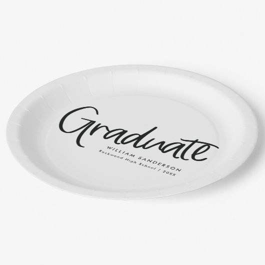 Modern trendy script zwart-wit Afstuderen Papieren Bordje (Gekanteld)