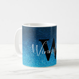 Modern Trendy Simple Monogram Black Glitter Ombre Koffiemok