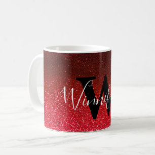 Modern Trendy Simple Monogram Black Glitter Ombre Koffiemok