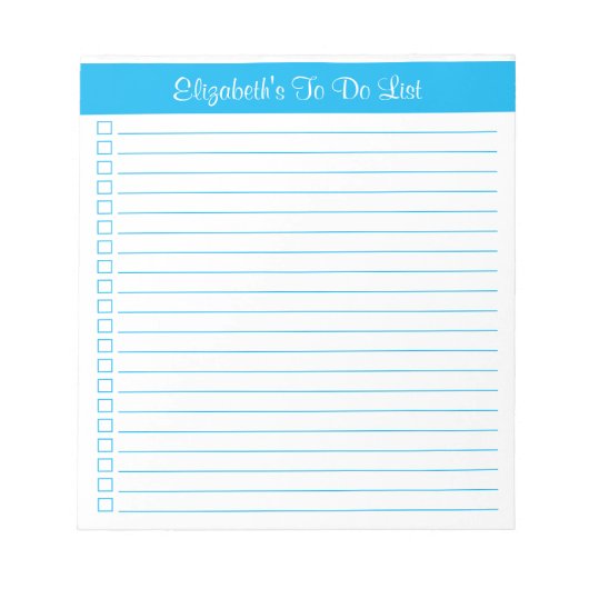 Modern Trendy Sky Blue One Column Checklist Notitieblok (Voorkant)