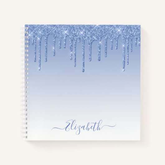 Modern Trendy Stylish Script Dusty Blue Glitter Notitieboek (Voorkant)