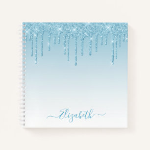 Modern Trendy Stylish Script Light Blue Glitter Notitieboek