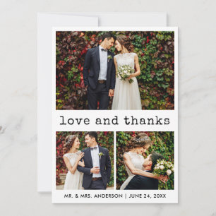 Modern Trendy Type writer Text 3 Foto Wedding Bedankkaart