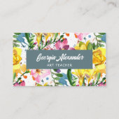 Modern Trendy Waterverf Floral Art Teacher Visitekaartje (Voorkant)