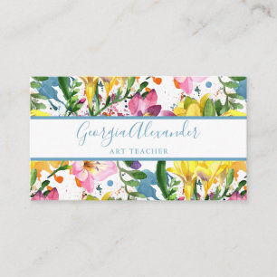 Modern Trendy Waterverf Floral Art Teacher Visitekaartje