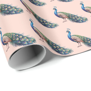 Modern trendy Waterverf pauw patroon Cadeaupapier