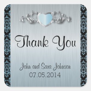 Modern Trendy Wedding in een Aqua Blue Damask Vierkante Sticker