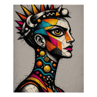 Modern Tribal Punk Portrait Graphic Art Print Perfect Poster