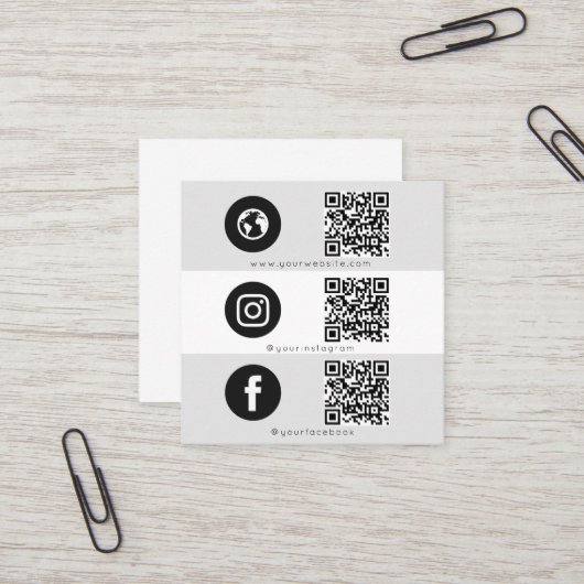 Modern Triple Icon & QR Code Social Media Logo Vierkante Visitekaartje (Voorkant / Achterkant in situ)