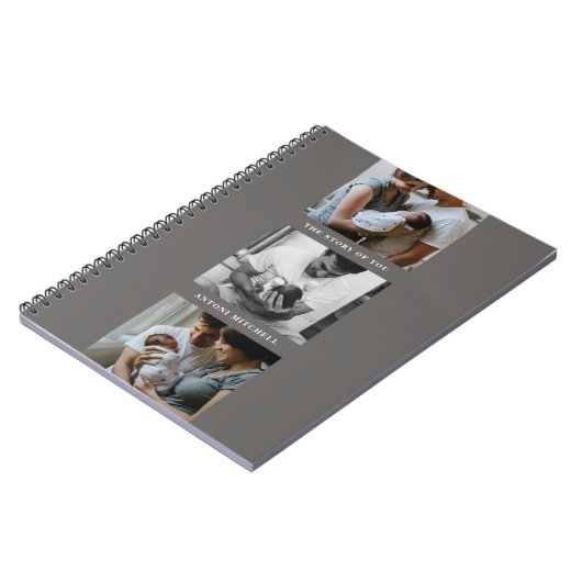 Modern Triptych 3-Photo Collage Journal - Grijs Notitieboek (Linkerzijde)