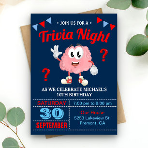 Modern Trivia Quiz Night Birthday Party Invitation Kaart