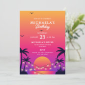 Modern Tropical Beach Sunset Verjaardagsfeest Kaart (Staand voorkant)