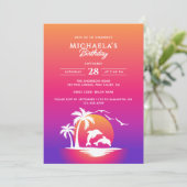 Modern Tropical Beach Sunset Verjaardagsfeest Kaart (Staand voorkant)