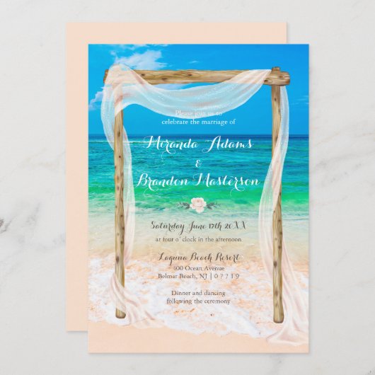 Modern Tropical Blue Beach Arbor Boho Wedding Kaart (Voorkant / Achterkant)