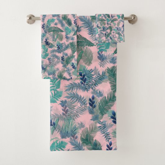 Modern Tropical Blue Foliage Pink Pattern (En situation)