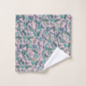 Modern Tropical Blue Foliage Pink Pattern (Gant de toilette)