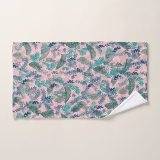 Modern Tropical Blue Foliage Pink Pattern (Serviette à main)