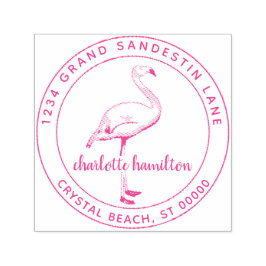 Modern Tropical Flamingo Bird Return Address Zelfinktende Stempel