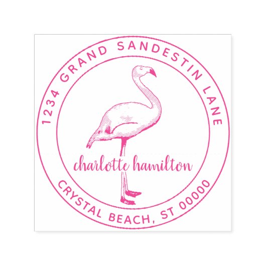 Modern Tropical Flamingo Bird Return Address Zelfinktende Stempel (Design)