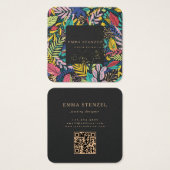Modern Tropical Floral Square Business Card  (Devant & derrière)