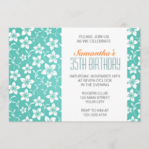 Modern Tropical Flowers Blauwgroen Birthday Party Kaart