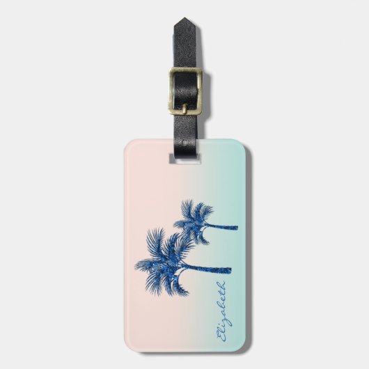Modern Tropical, Glitter Palm Trees Bagagelabel (Voorkant verticaal)