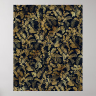 Modern Tropical Gold Foliage Blue Pattern Poster