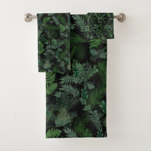 Modern tropical green foliage Black pattern Bad Handdoek (Insitu)