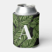 Modern Tropical Leaf Palm Plant Print Monogram Blikjeskoeler (Blikje Voorkant)