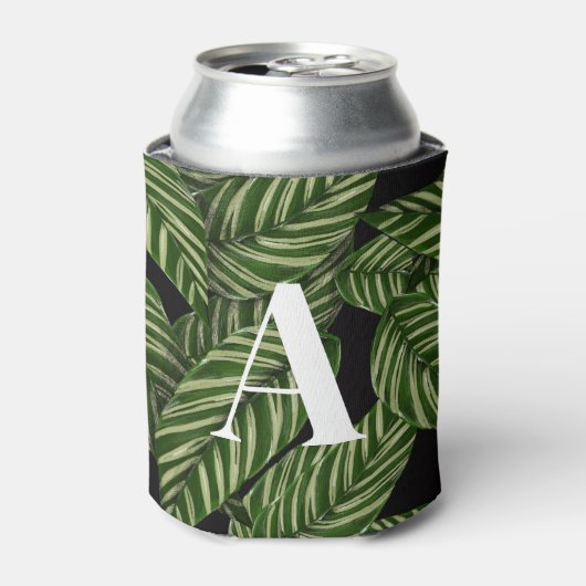 Modern Tropical Leaf Palm Plant Print Monogram Blikjeskoeler (Blikje Voorkant)