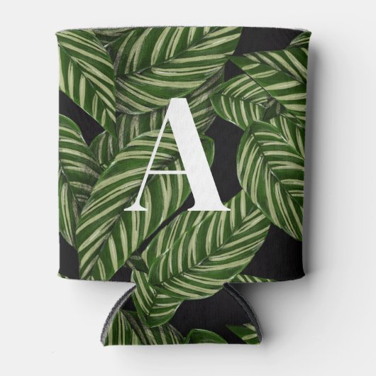 Modern Tropical Leaf Palm Plant Print Monogram Blikjeskoeler (Voorkant)