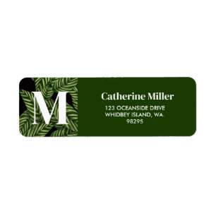 Modern Tropical Leaf Palm Plant Print Monogram Etiket