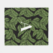 Modern Tropical Leaf Palm Plant Print Monogram Fleece Deken (Voorkant (Horizontaal))