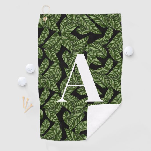 Modern Tropical Leaf Palm Plant Print Monogram Golfhanddoek (Insitu)