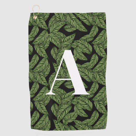 Modern Tropical Leaf Palm Plant Print Monogram Golfhanddoek (Voorkant)
