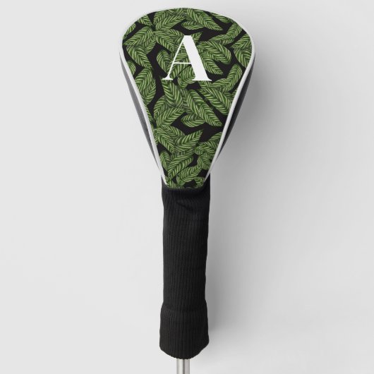 Modern Tropical Leaf Palm Plant Print Monogram Golfheadcover (Voorkant)