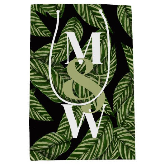 Modern Tropical Leaf Palm Plant Print Monogram Medium Cadeauzakje (Voorkant)
