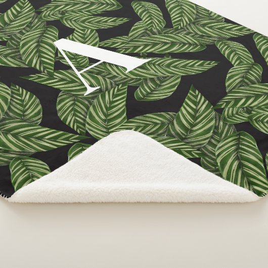 Modern Tropical Leaf Palm Plant Print Monogram Sherpa Deken (3/4)