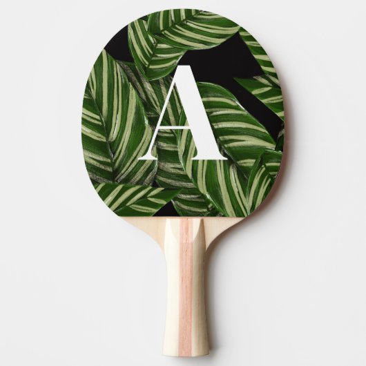 Modern Tropical Leaf Palm Plant Print Monogram Tafeltennisbatje (Voorkant)