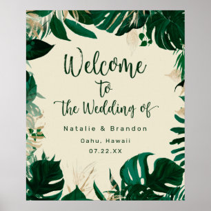 Modern Tropical Leaves Wedding Welcome Sign Poster