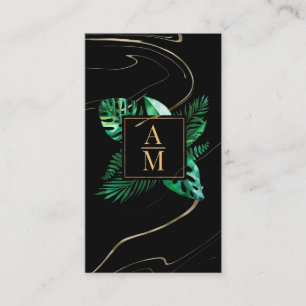Modern Tropical Marble Monogram Visitekaartje